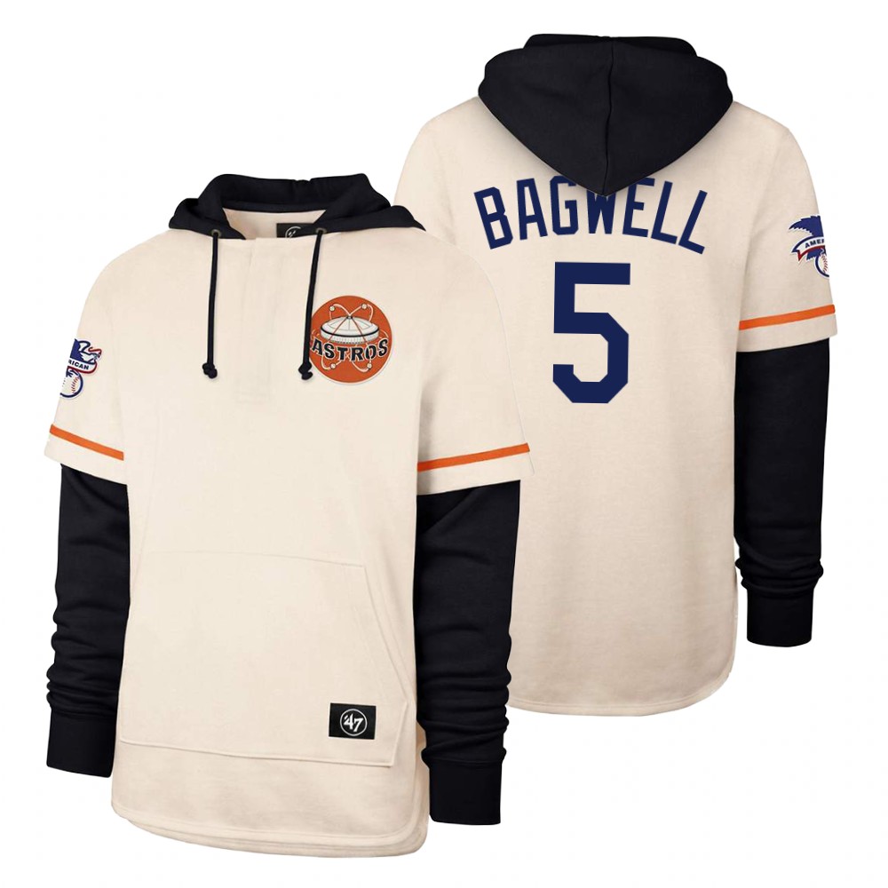 Men Houston Astros #5 Bagwell Cream 2021 Pullover Hoodie MLB Jersey